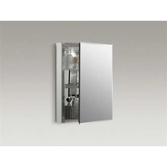 K-CB-CLC2026FS 20" W x 26" H aluminum single-door medicine cabinet with mirrored door, beveled edges