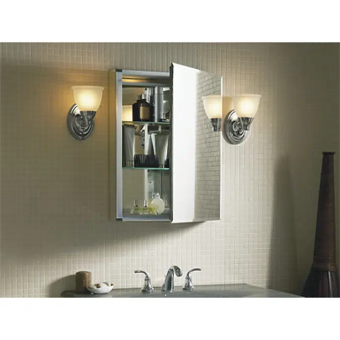 K-CB-CLC2026FS 20" W x 26" H aluminum single-door medicine cabinet with mirrored door, beveled edges