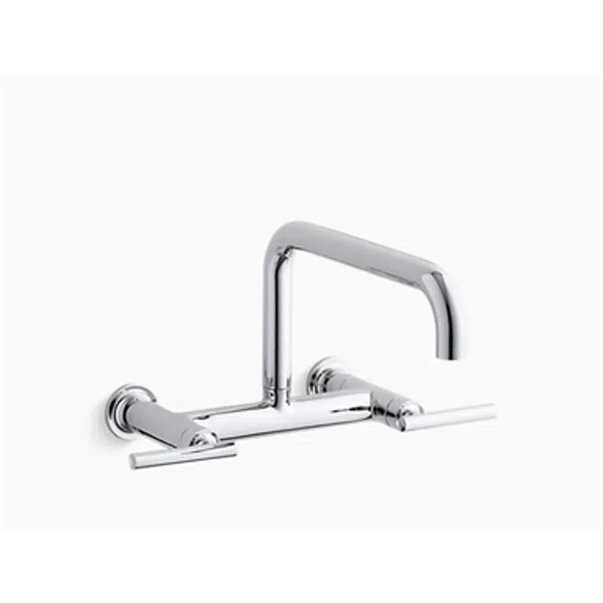 K-7549-4 Purist® two-hole wall-mount bridge kitchen sink faucet with 13-7/8" spout