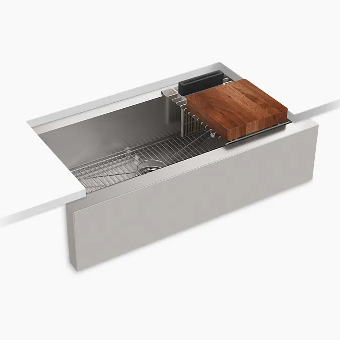 Tempered™ 35-1/2" x 19-5/8" x 9-1/2" farmhouse workstation kitchen sink