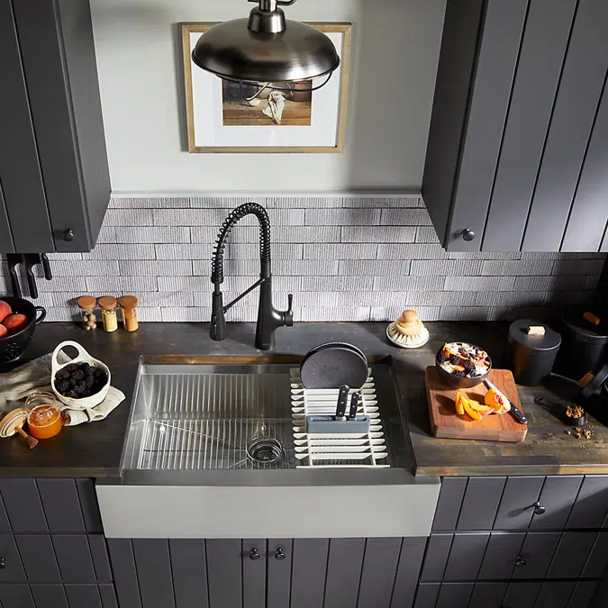 Tempered™ 35-1/2" x 19-5/8" x 9-1/2" farmhouse workstation kitchen sink