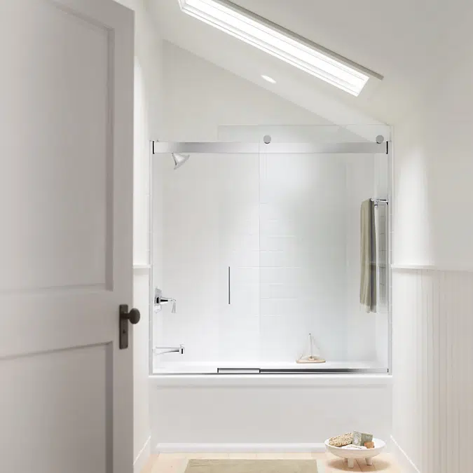 Levity® Sliding bath door, 59-3/4" H x 56-5/8 - 59-5/8" W, with 1/4" thick Crystal Clear glass