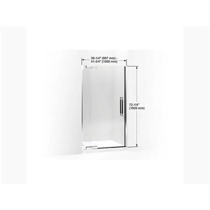 K-705709-L Pinstripe® Pivot shower door, 72-1/4" H x 39-1/4 - 41-3/4" W, with 3/8" thick Crystal Clear glass