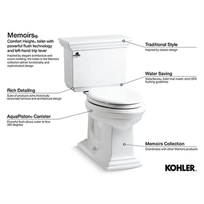 K-3817 Memoirs® Stately Comfort Height® Two-piece elongated 1.28 gpf chair height toilet
