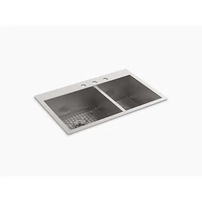 imagen para K-3823-3 Vault™ 33" x 22" x 9-5/16" Top-mount/undermount large/medium double-bowl kitchen sink with 3 faucet holes