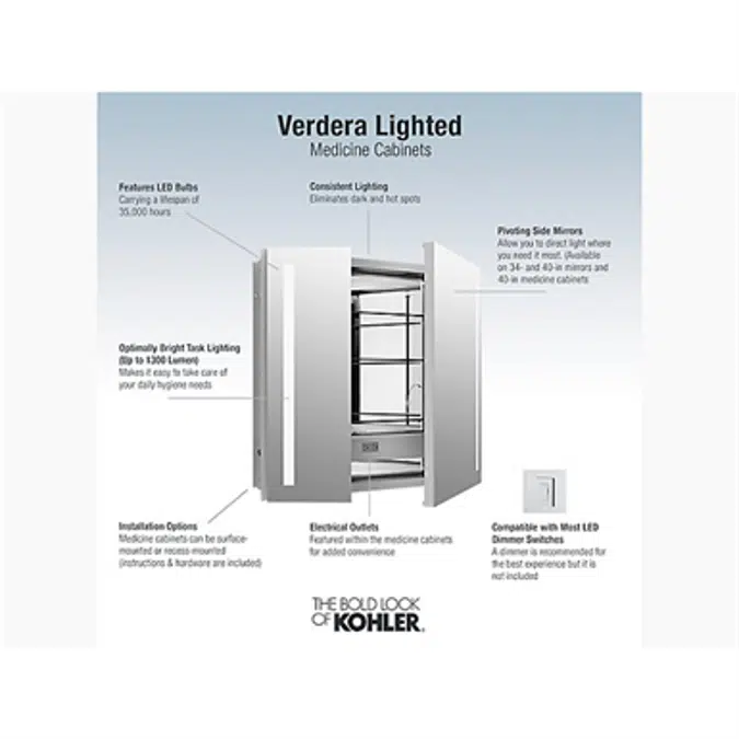 K-99009-TLC Verdera® Lighted medicine cabinet, 34" W x 30" H