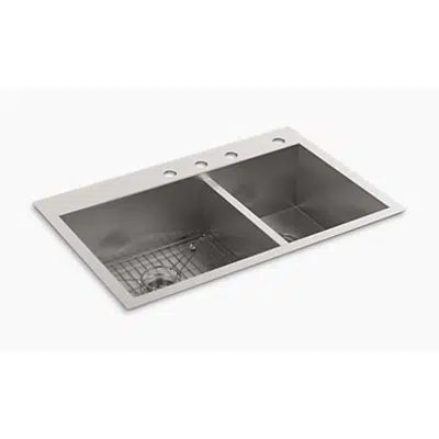 imagen para K-3823-4 Vault™ 33" x 22" x 9-5/16" Top-mount/undermount large/medium double-bowl kitchen sink with 4 faucet holes