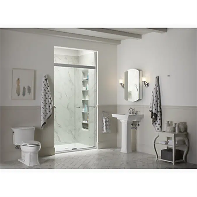 K-707106-L Revel® Sliding shower door, 76" H x 44-5/8 - 47-5/8" W, with 5/16" thick Crystal Clear glass