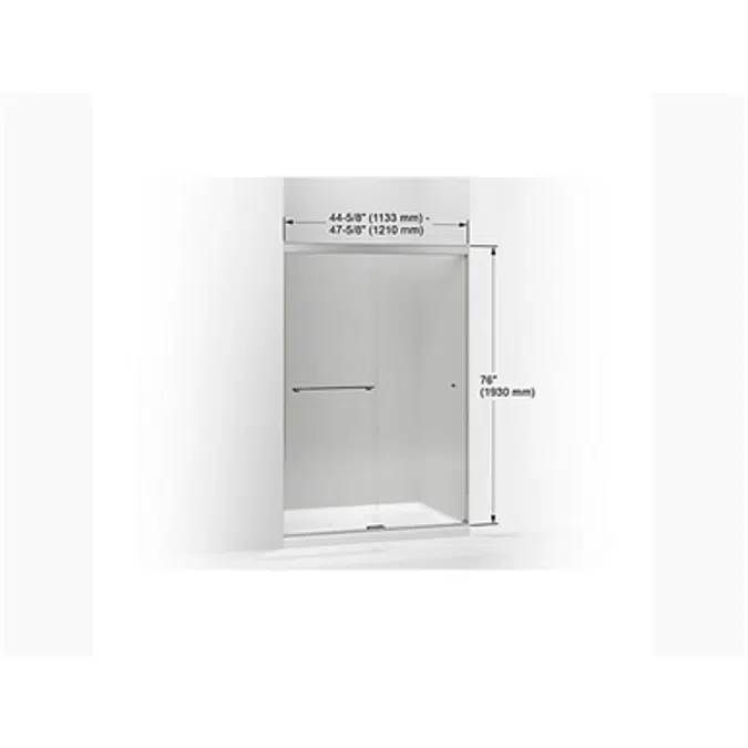 K-707106-L Revel® Sliding shower door, 76" H x 44-5/8 - 47-5/8" W, with 5/16" thick Crystal Clear glass