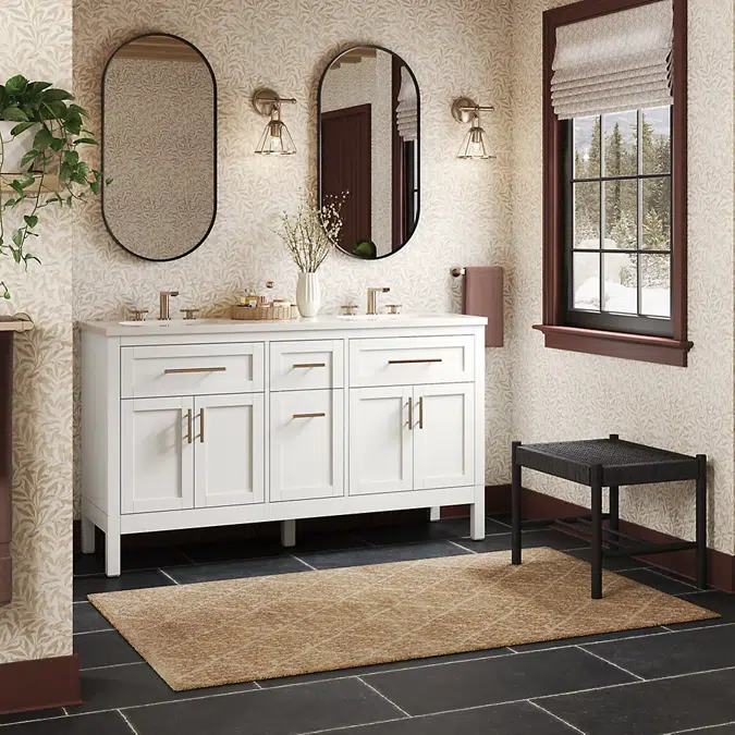 Hadron™ 60" bathroom vanity cabinet with sinks and quartz top