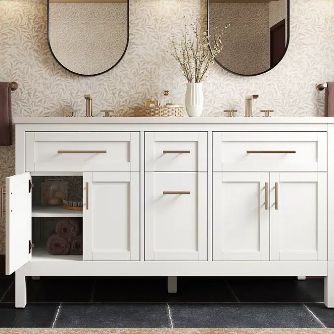 Hadron™ 60" bathroom vanity cabinet with sinks and quartz top