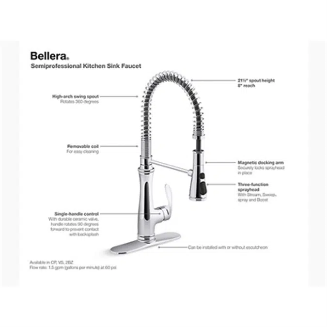 K-29106 Bellera® Single-handle semi-professional kitchen sink faucet