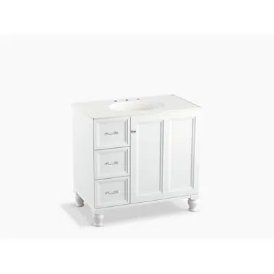 afbeelding voor K-99520-LGL Damask® 36" bathroom vanity cabinet with furniture legs, 1 door and 3 drawers on left