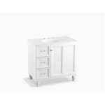 k-99520-lgl damask® 36" bathroom vanity cabinet with furniture legs, 1 door and 3 drawers on left