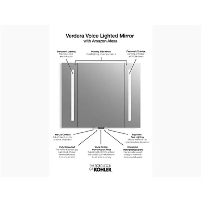 K-99573-VLAN Verdera® Voice lighted mirror with Amazon Alexa, 40" W x 33" H