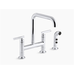 k-7548-4 purist® two-hole deck-mount bridge kitchen sink faucet with 8-3/8" spout and matching finish sidespray