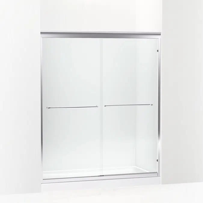 Fluence® 70-9/32" H sliding shower door with 1/4"-thick glass