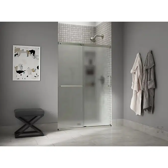 Elate Sliding shower door, 70-1/2" H x 44-1/4 - 47-5/8" W, with 1/4" thick Frosted glass