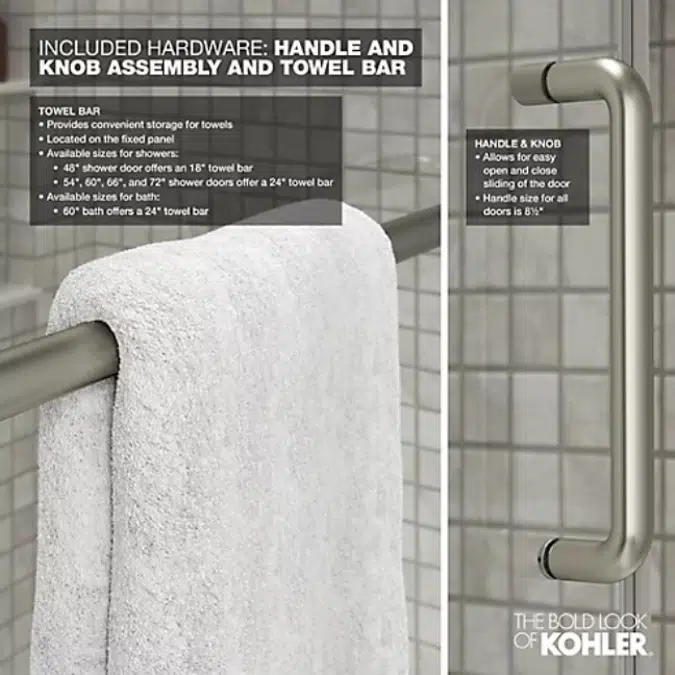 Elate Sliding shower door, 70-1/2" H x 44-1/4 - 47-5/8" W, with 1/4" thick Frosted glass