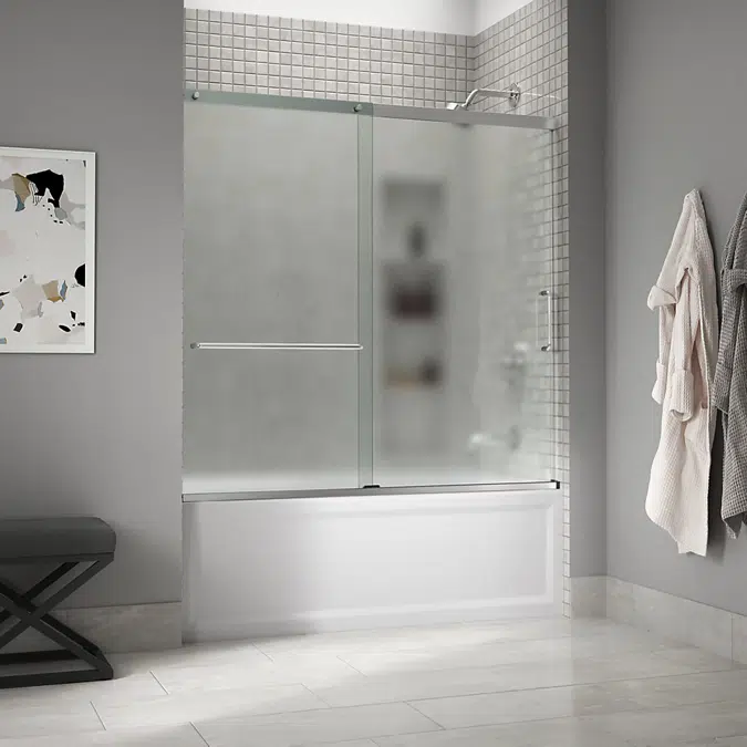 Elate™ Sliding bath door, 56-3/4" H x 56-1/4 - 59-5/8" W, with 1/4" thick Frosted glass  K-707609-6D3-SH
