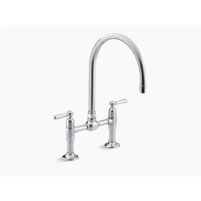 K-7337-4 HiRise™ two-hole deck-mount bridge kitchen sink faucet with 10-1/4" gooseneck spout and lever handles图像