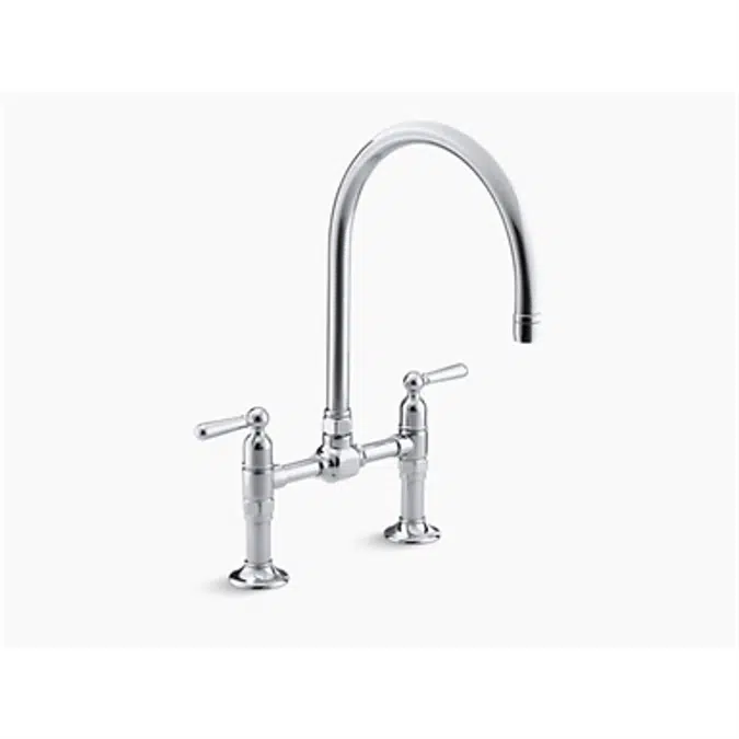 K-7337-4 HiRise™ two-hole deck-mount bridge kitchen sink faucet with 10-1/4" gooseneck spout and lever handles