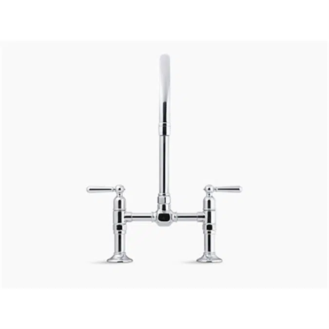 K-7337-4 HiRise™ two-hole deck-mount bridge kitchen sink faucet with 10-1/4" gooseneck spout and lever handles