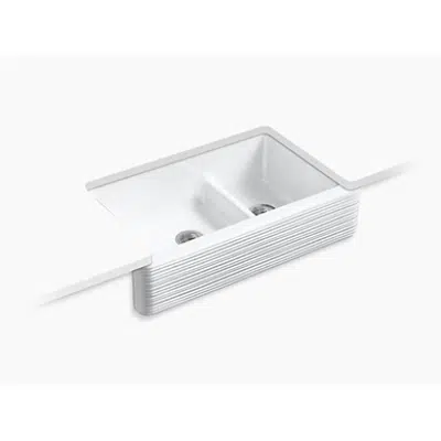 Image for K-6349 Whitehaven® Hayridge® 35-11/16" x 21-9/16" x 9-5/8" Smart Divide® undermount double-bowl large/medium farmhouse kitchen sink with tall apron