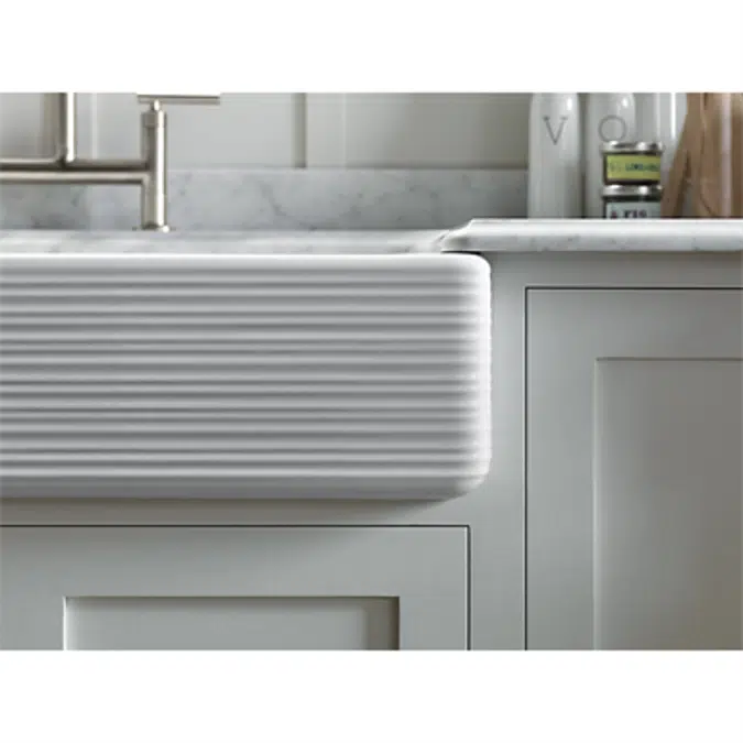 K-6349 Whitehaven® Hayridge® 35-11/16" x 21-9/16" x 9-5/8" Smart Divide® undermount double-bowl large/medium farmhouse kitchen sink with tall apron
