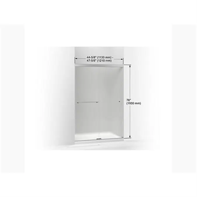 K-707106-D3 Revel® Sliding shower door, 76" H x 44-5/8 - 47-5/8" W, with 5/16" thick Frosted glass