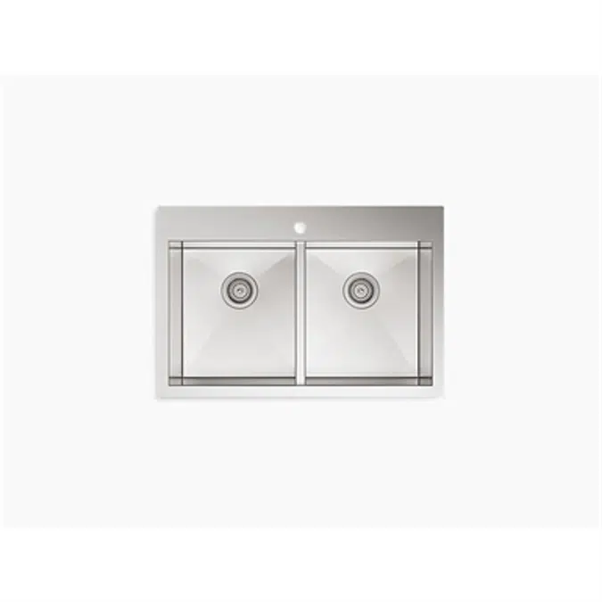 K-3820-1 Vault™ 33" x 22" x 9-5/16" Top-mount/undermount double-equal bowl kitchen sink with single faucet hole