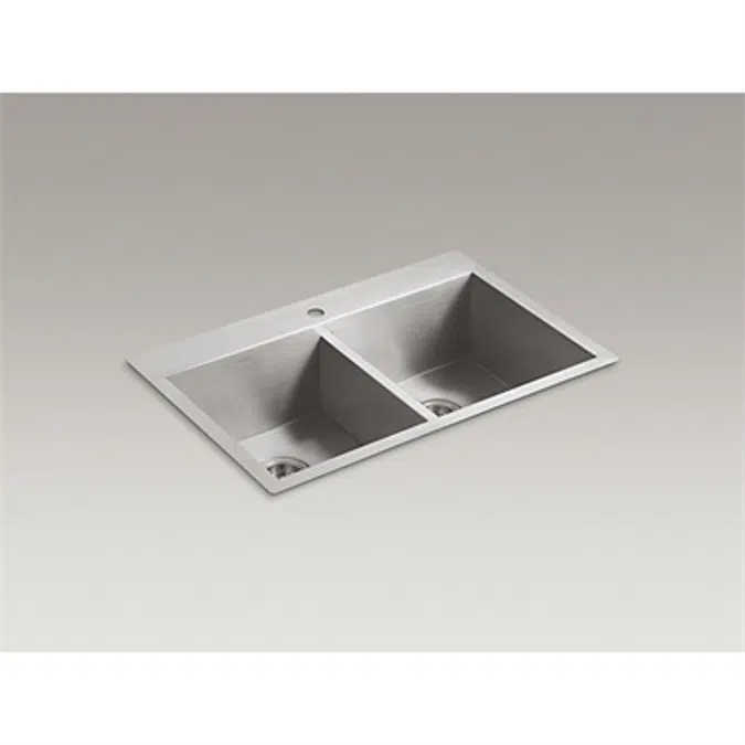 K-3820-1 Vault™ 33" x 22" x 9-5/16" Top-mount/undermount double-equal bowl kitchen sink with single faucet hole