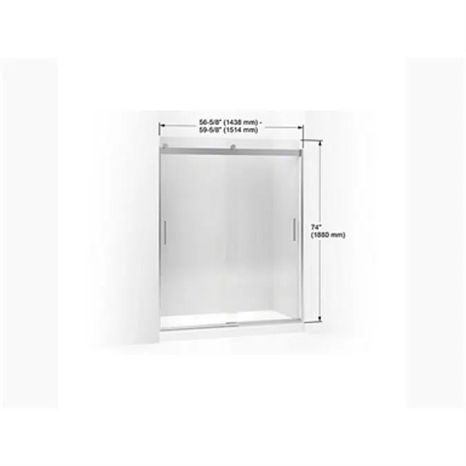 K-706009-L Levity® Sliding shower door, 74" H x 56-5/8 - 59-5/8" W, with 1/4" thick Crystal Clear glass