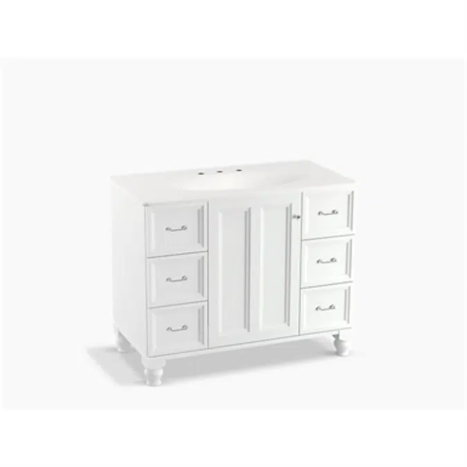 K-99563-LG Damask® 42" bathroom vanity cabinet with furniture legs, 1 door and 6 drawers