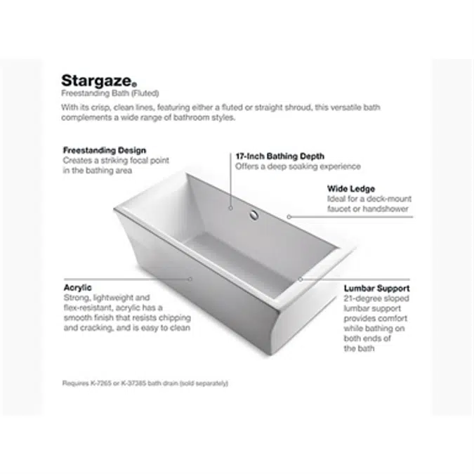K-24011 Stargaze® 60-3/16" x 34-1/4" freestanding bath with fluted shroud and center drain