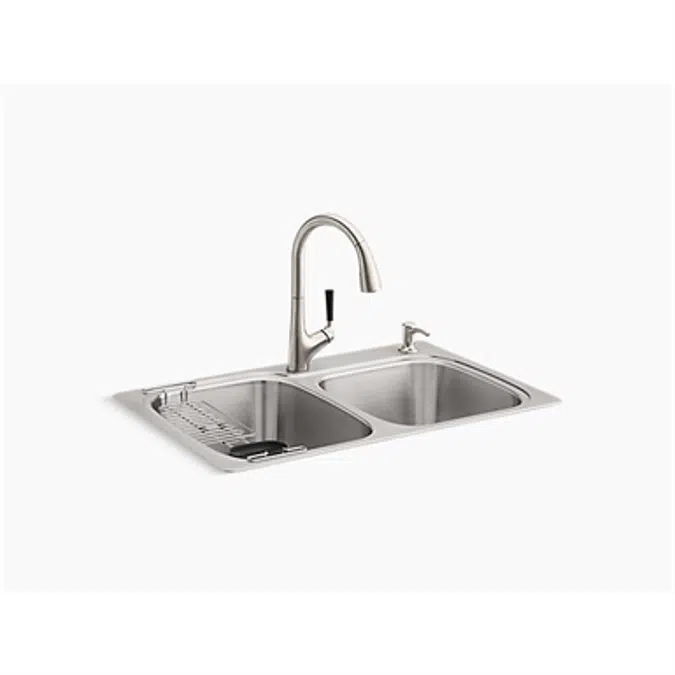 k-r75791-2pc all-in-one 33" x 22" x 9-1/4" top-mount/ undermount kitchen sink