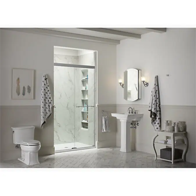K-707201-L Revel® Sliding shower door, 70" H x 56-5/8 - 59-5/8" W, with 5/16" thick Crystal Clear glass