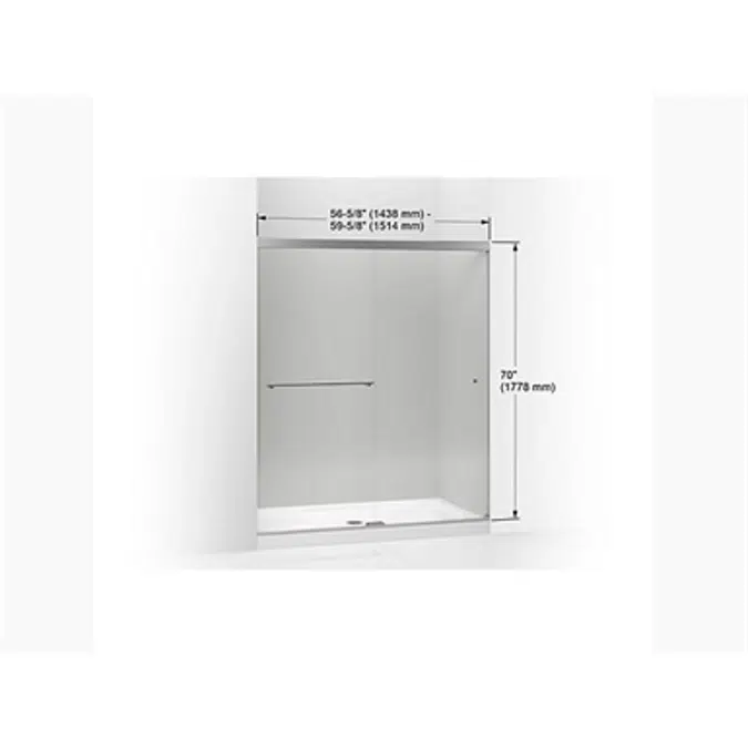 K-707201-L Revel® Sliding shower door, 70" H x 56-5/8 - 59-5/8" W, with 5/16" thick Crystal Clear glass