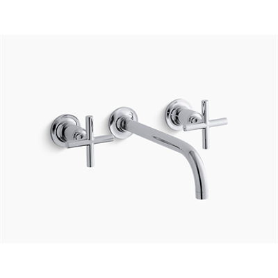 afbeelding voor K-T14414-3 Purist® Wall-mount bathroom sink faucet trim with 9", 90-degree angle spout and cross handles, requires valve