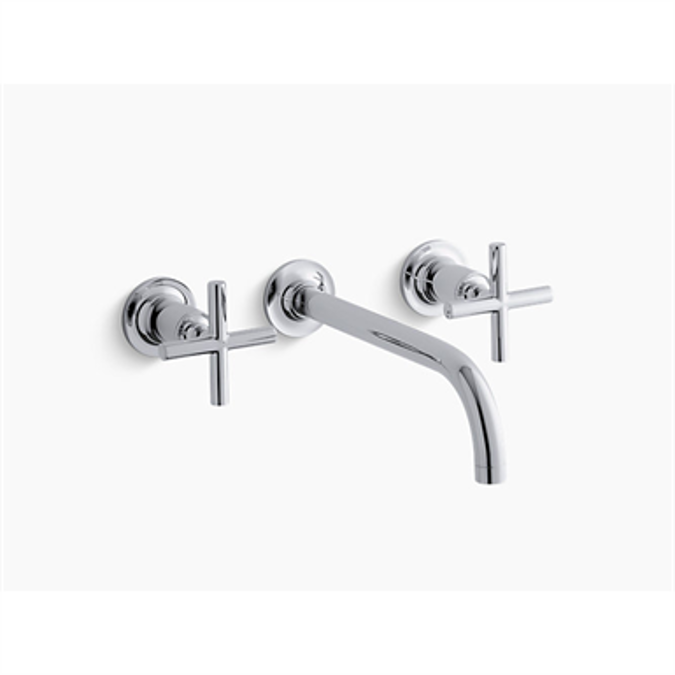 K-T14414-3 Purist® Wall-mount bathroom sink faucet trim with 9", 90-degree angle spout and cross handles, requires valve