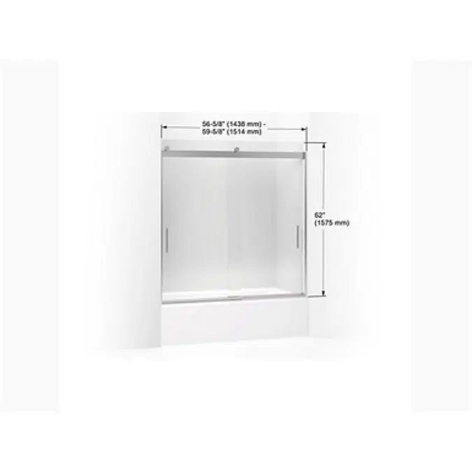 K-706003-L Levity® Sliding bath door, 62" H x 56-5/8 - 59-5/8" W, with 3/8" thick Crystal Clear glass