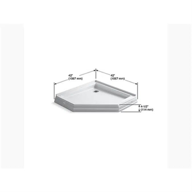 K-9542 Memoirs® 42" x 42" neo-angle single threshold rear center drain shower base