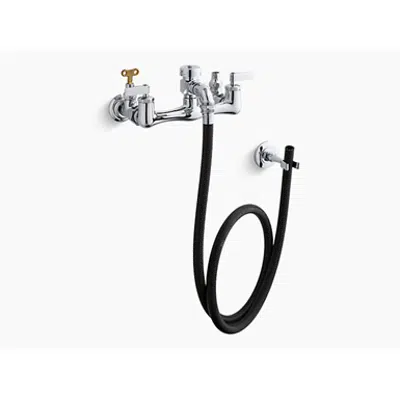 afbeelding voor K-8928 Double lever handle service sink faucet with loose-key stops, rubber hose, wall hook and lever handles