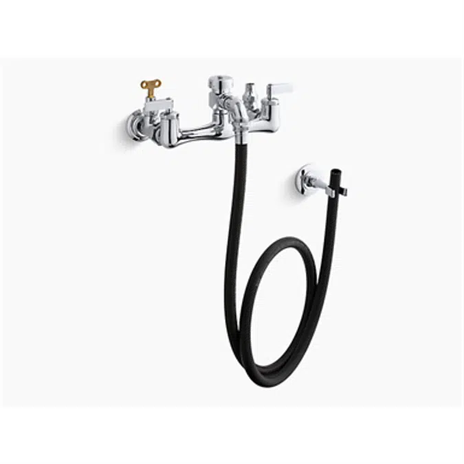 K-8928 Double lever handle service sink faucet with loose-key stops, rubber hose, wall hook and lever handles