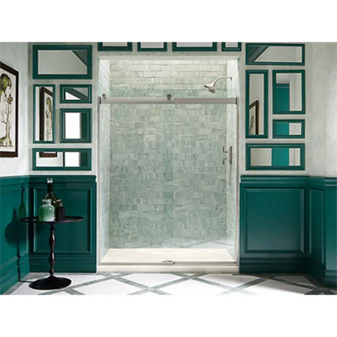 K-706012-L Levity® Sliding shower door, 74" H x 56-5/8 - 59-5/8" W, with 3/8" thick Crystal Clear glass