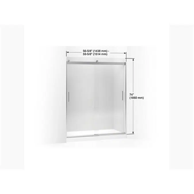 K-706012-L Levity® Sliding shower door, 74" H x 56-5/8 - 59-5/8" W, with 3/8" thick Crystal Clear glass