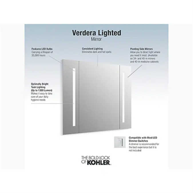 K-99573-TLC Verdera® lighted mirror, 40" W x 33" H