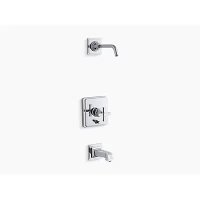 Obrázek pro K-T13133-3BL Pinstripe® Rite-Temp(R) bath and shower trim set with push-button diverter and cross handle, less showerhead
