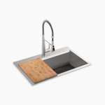 pro-inspired 33" top-/undermount single-bowl workstation kitchen sink