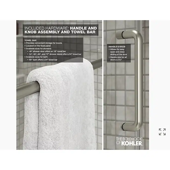 Elate™  Sliding shower door, 70-1/2" H x 44-1/4 - 47-5/8" W, with 1/4" thick Crystal Clear glass